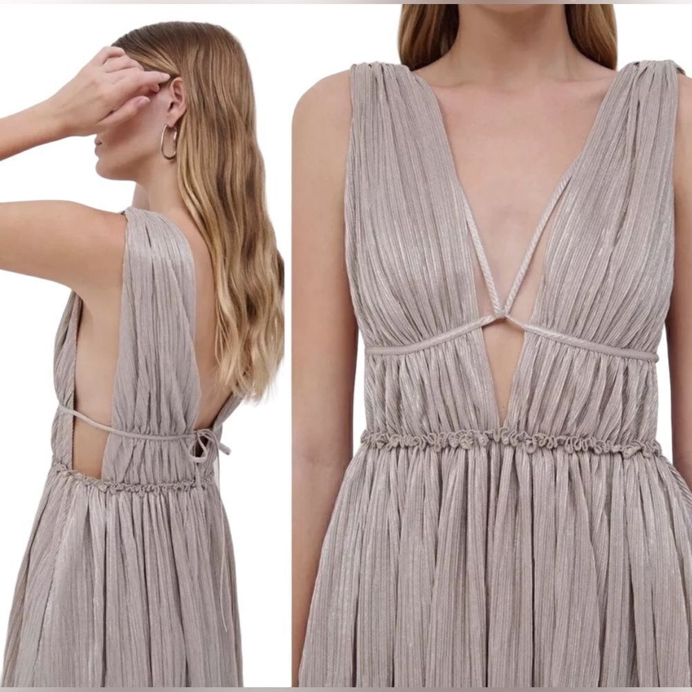 SIMKHAI Silver Plisse Gown Size XL